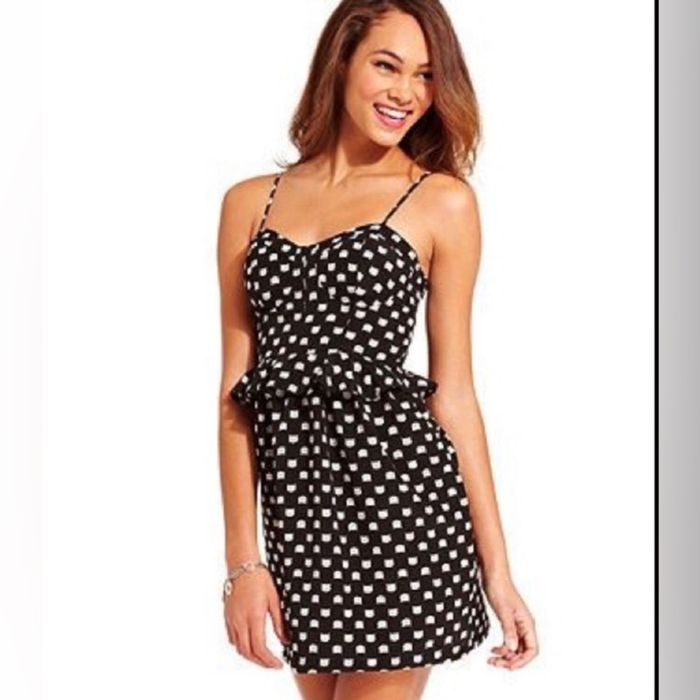 Keds Black White Cat Print Dress Bustier Peplum